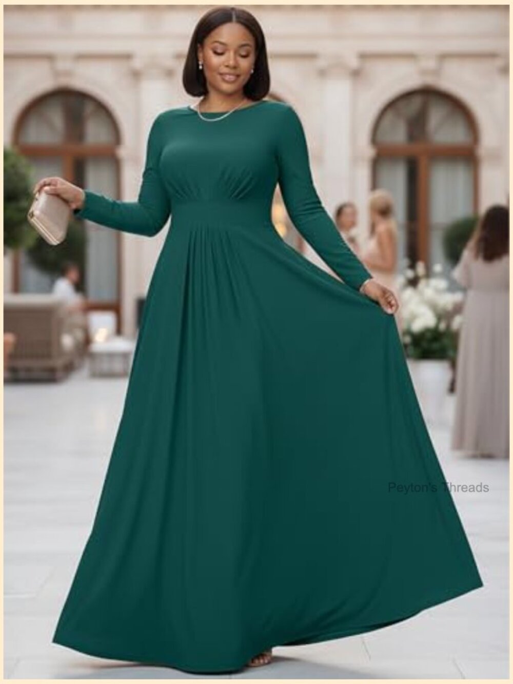 Long Sleeve Flowy Empire Waist Maxi Dress Gown - Picture 2 of 7